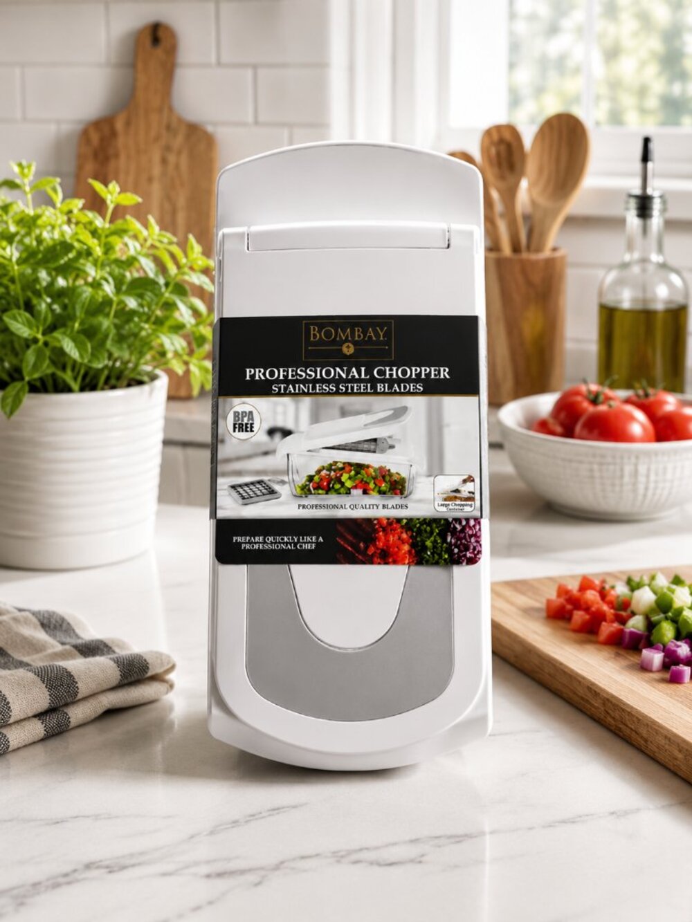Bombay Professional Food Chopper White Stainless Steel Kitchen Prep Tool NWT